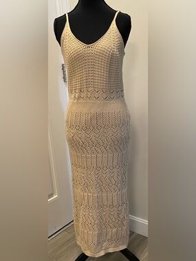 Women’s Cream Color Crochet Fully Lined Cotton Acrylic Dress Size Medium NWOT